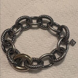 David Yurman oval link bracelet, one gold link slightly larger than silver links